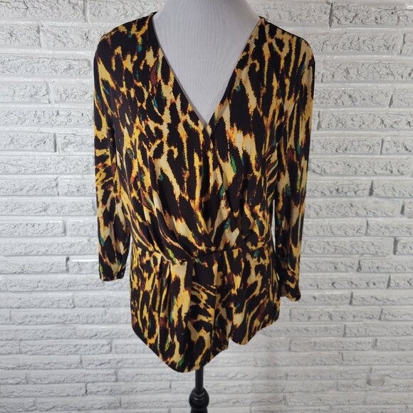 Bold Elements Womens Top Extra Large XL Long Sleeve Brown Yellow ANI37E - Picture 1 of 10